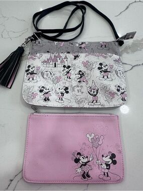 Mickey & Minnie Pink Sketch Crossbody Bag Disney Parks Authentic 2 pc set